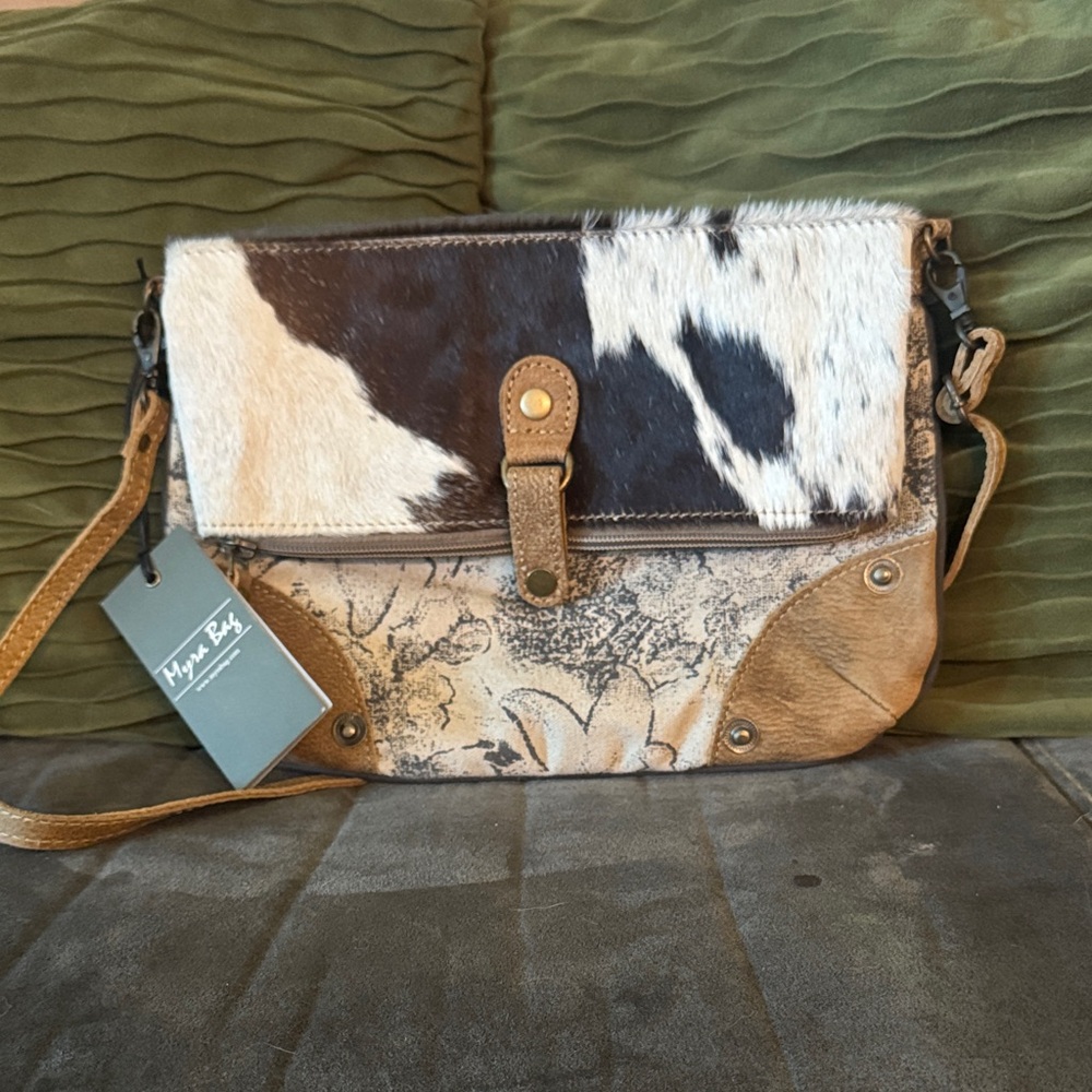 Cowhide and Leather Crossbody Bag
